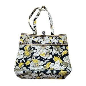 Vera Bradley Dogwood Quilted Large Tote Bag Purse Yellow Black Foral Retired